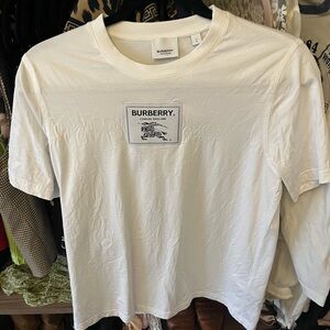 Burberry White Crewneck men’s T-Shirt with Logo Patch size small